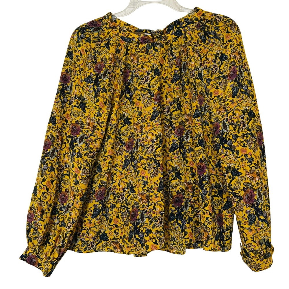 Madewell x Karen‎ Walker Silk Floral Blouse Size XS Tie Back Button Front Sleeve